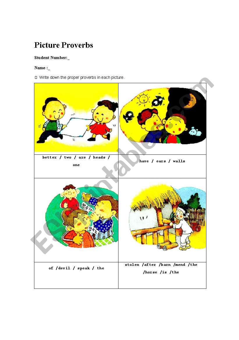 picture proverbs worksheet