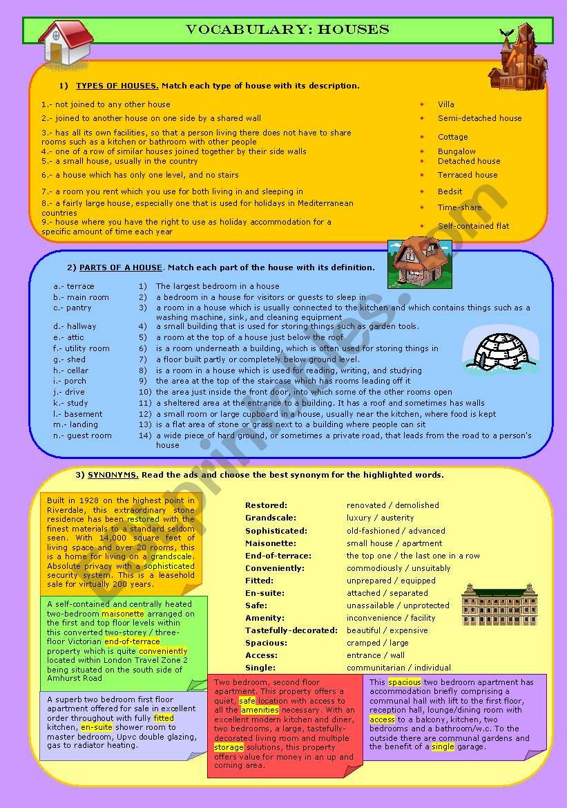 vocabulary: houses worksheet