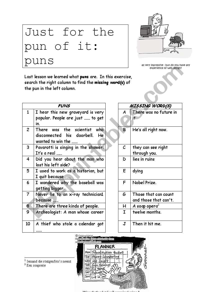 Just for the pun of it: puns worksheet
