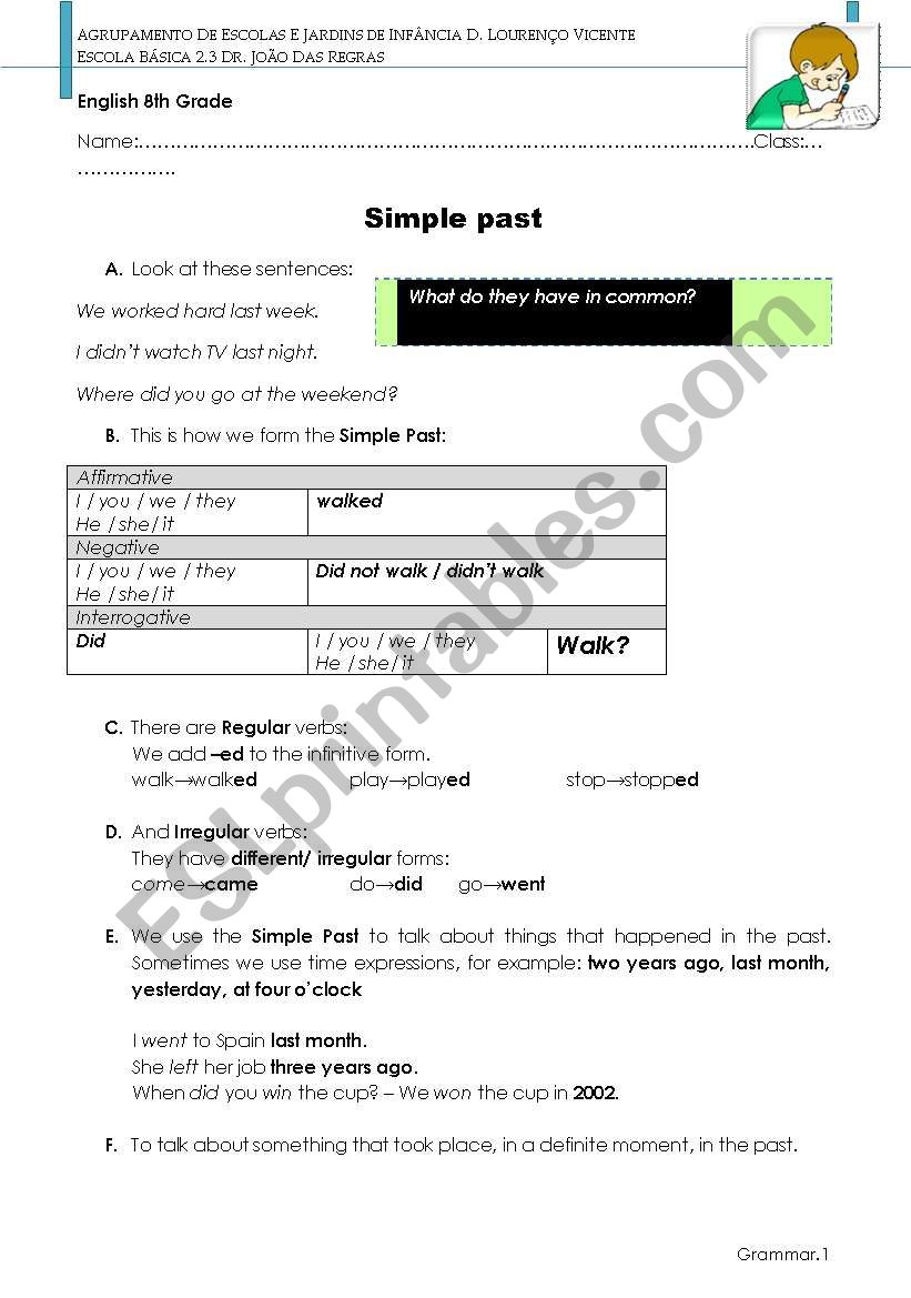 Simple Past + exercises worksheet