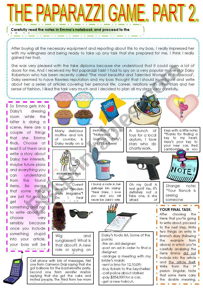 THE PAPARAZZI GAME. PART 2.  worksheet