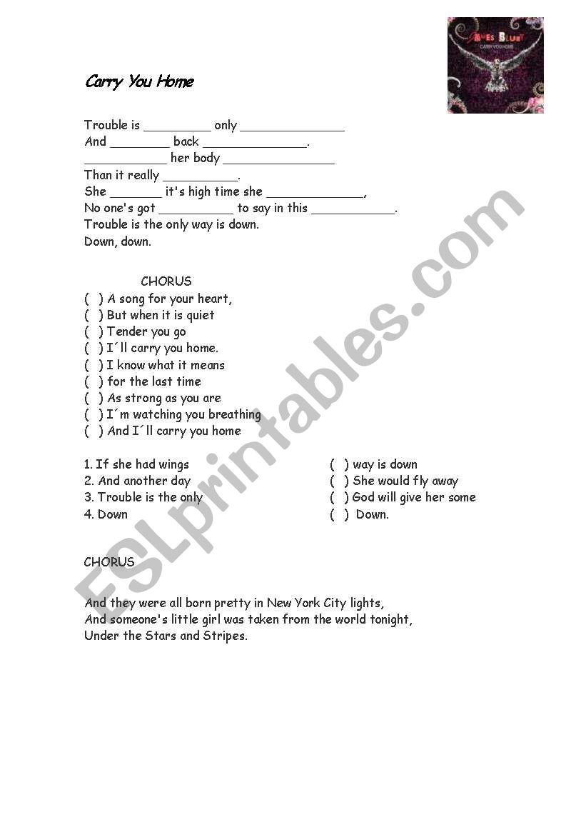 carry you home - JAMES BLUNT worksheet