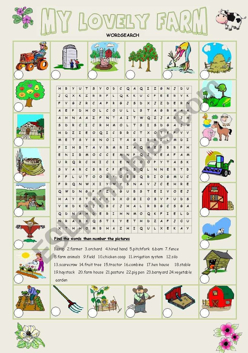 My lovely farm (wordsearch) worksheet