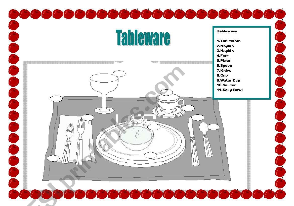 Tableware Match the words and the image