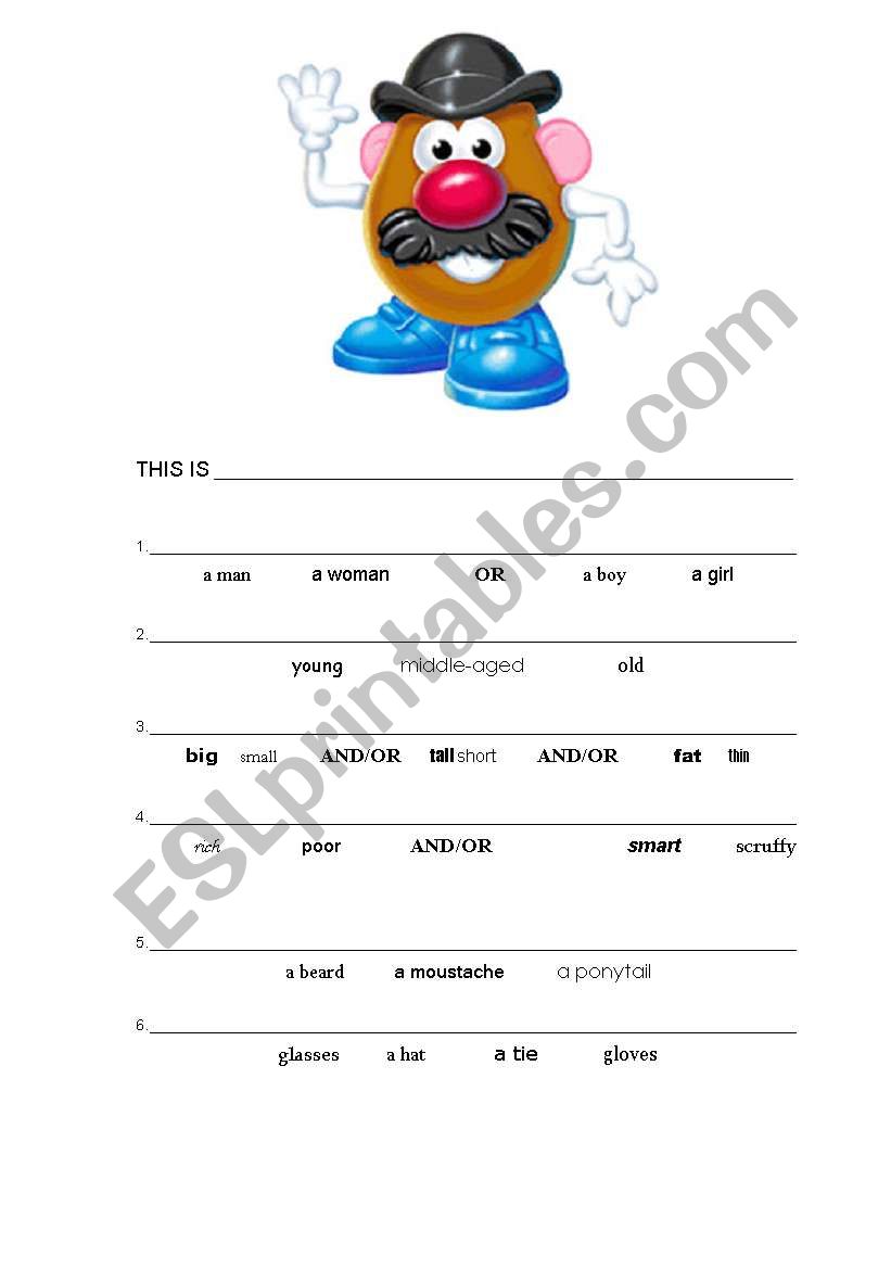 This is Mr Potato Head worksheet