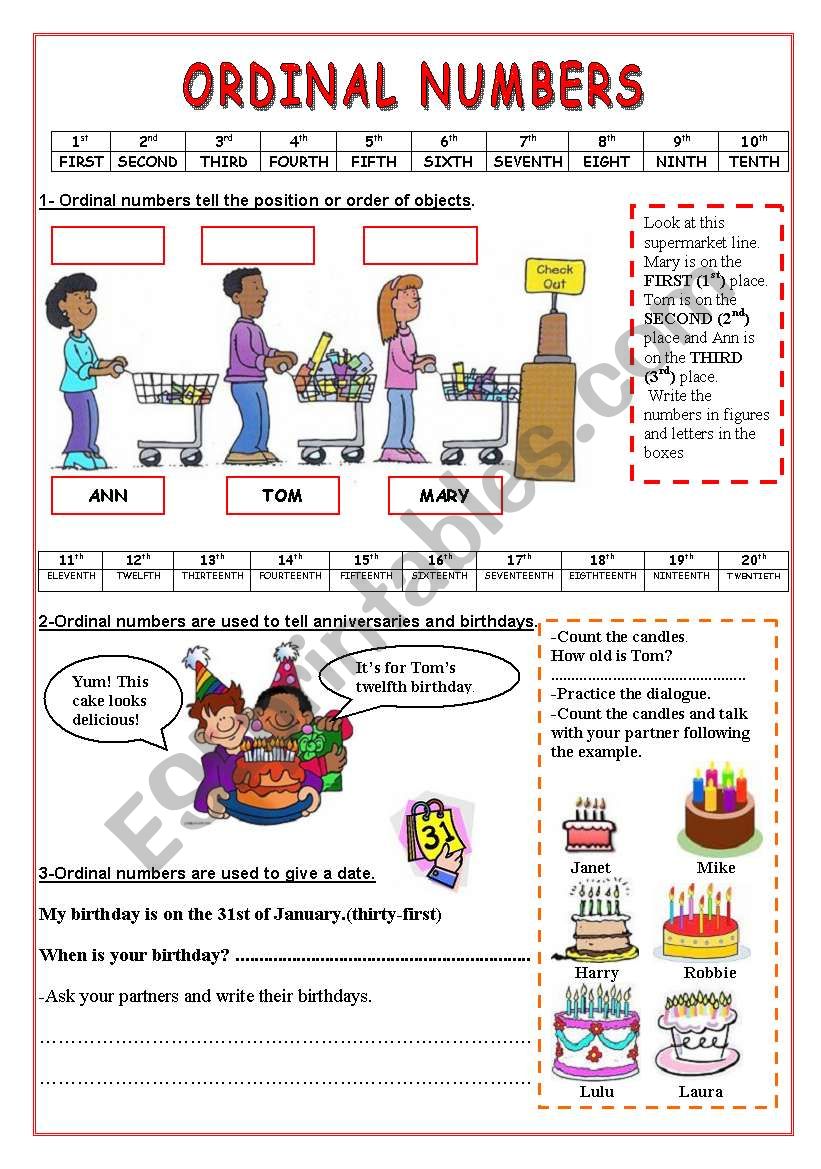 Ordinal Numbers 2 Pages Of Uses And Exercises ESL Worksheet By Pauguzman