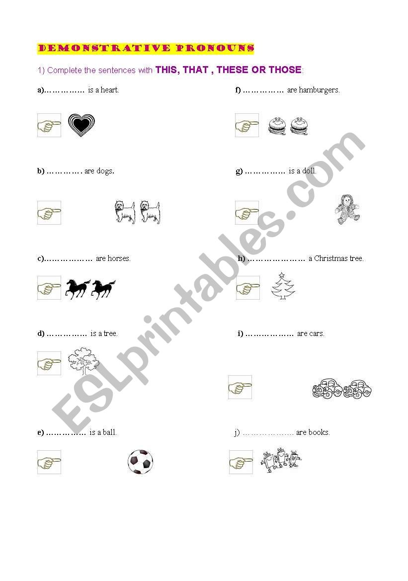 Demonstrative Pronouns worksheet