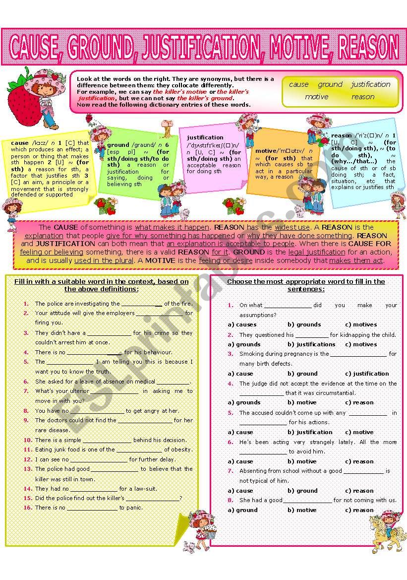 COLLOCATION 72 - CAUSE, GROUND, JUSTIFICATION, MOTIVE, REASON