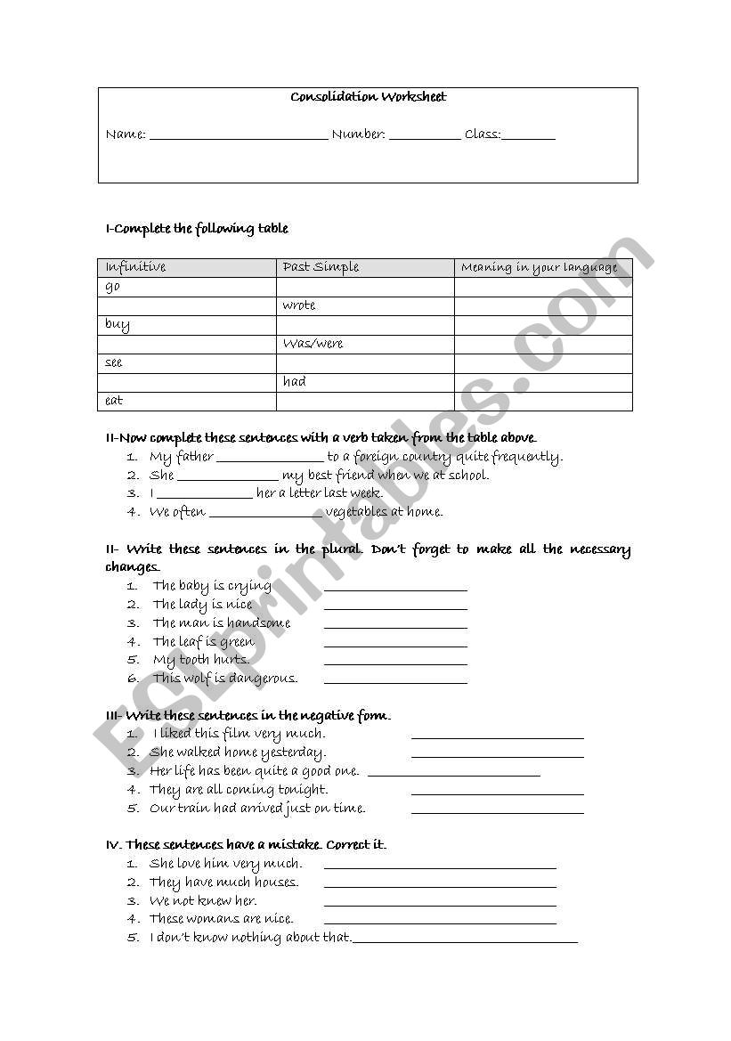 Consolidation worksheet worksheet