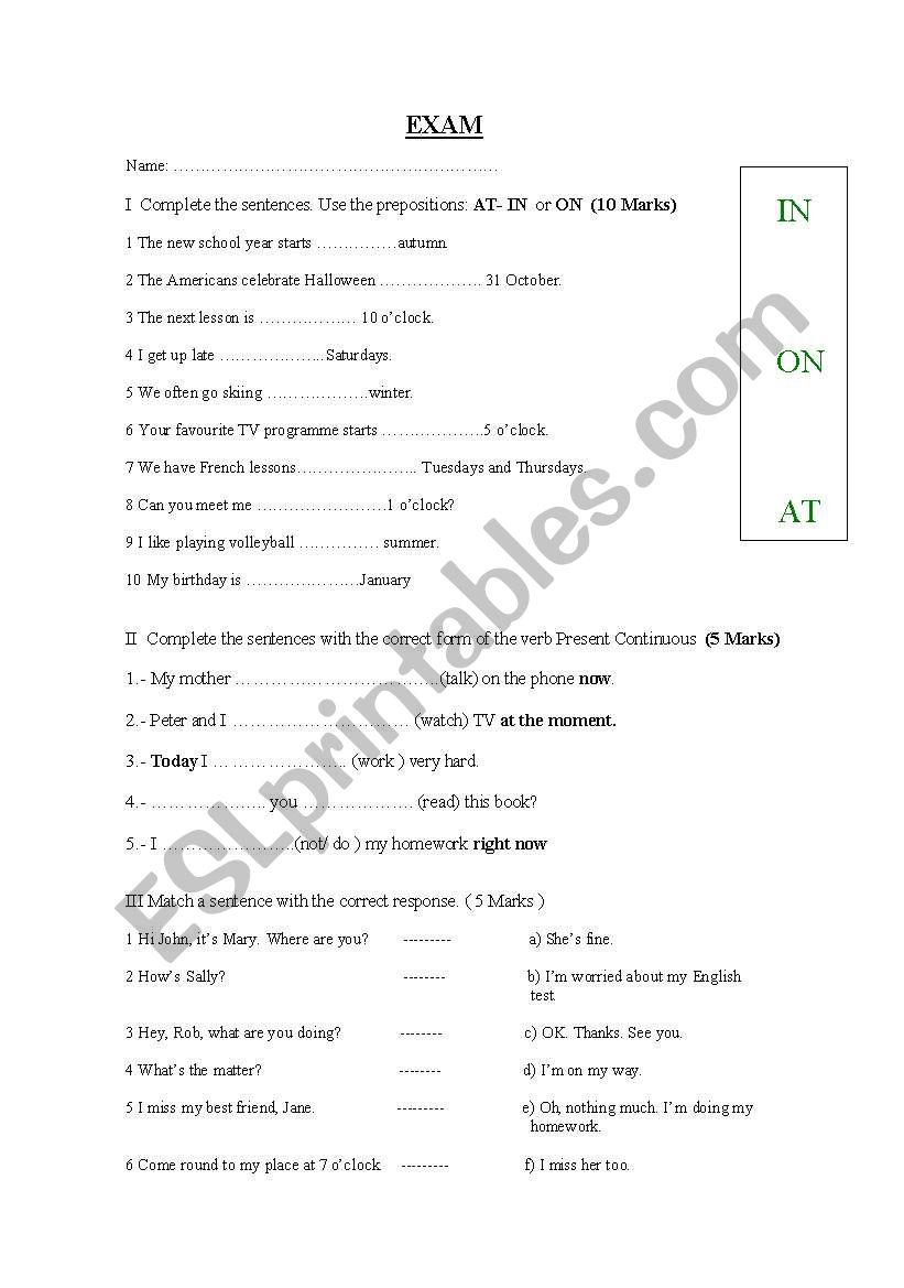 EXAM  worksheet