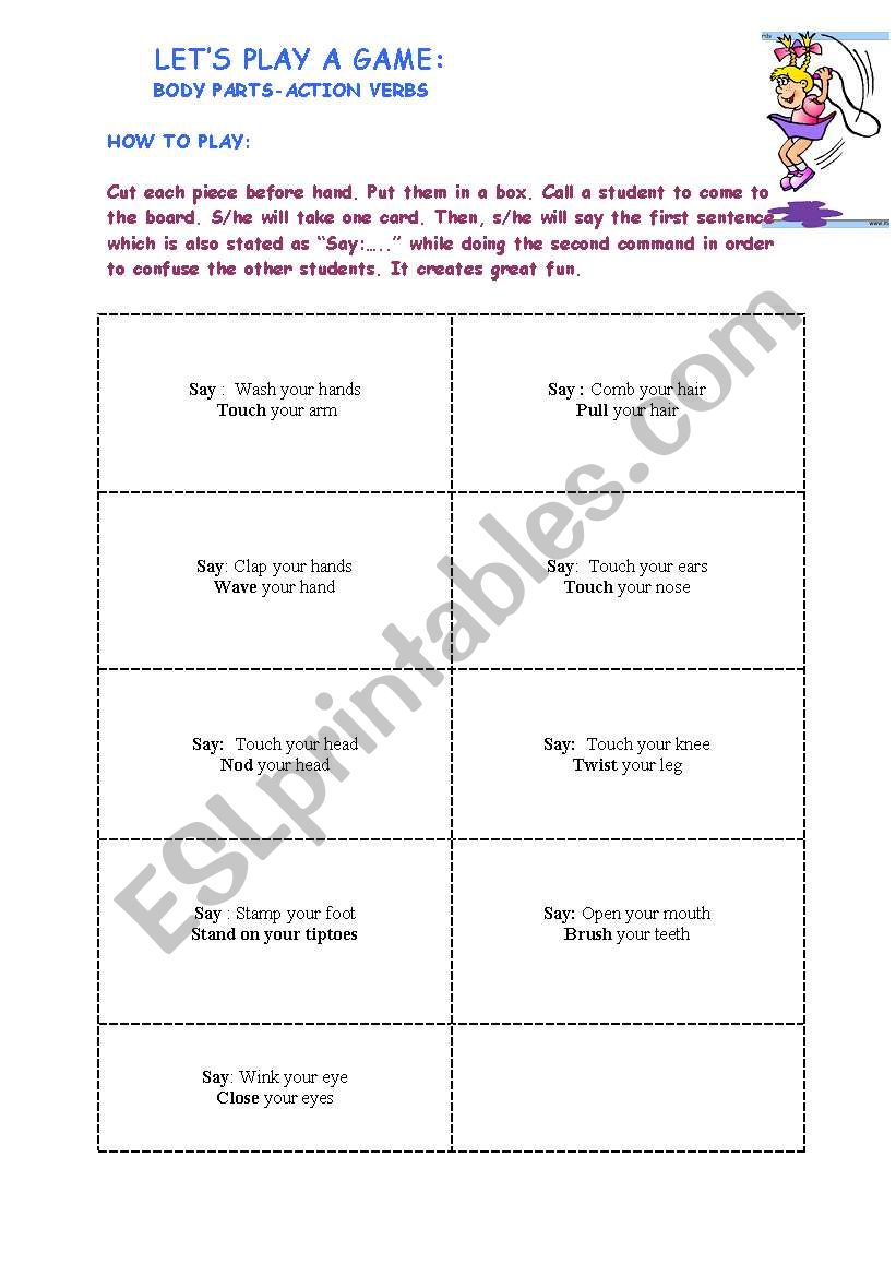 body parts-action verbs worksheet