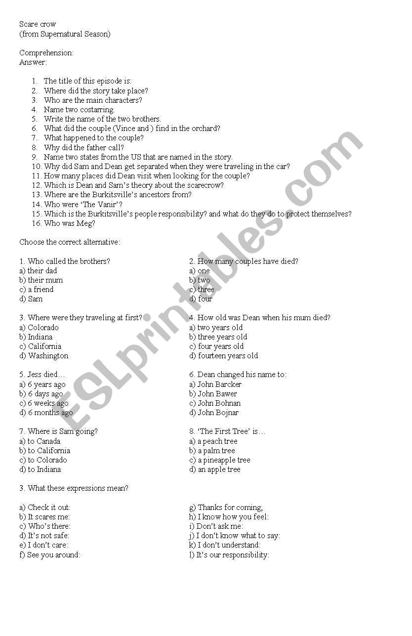 Scarecrow reading worksheet