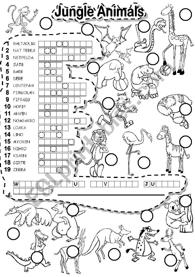 JUNGLE ANIMALS PUZZLE worksheet