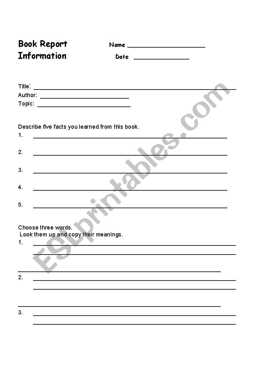 Book report worksheet