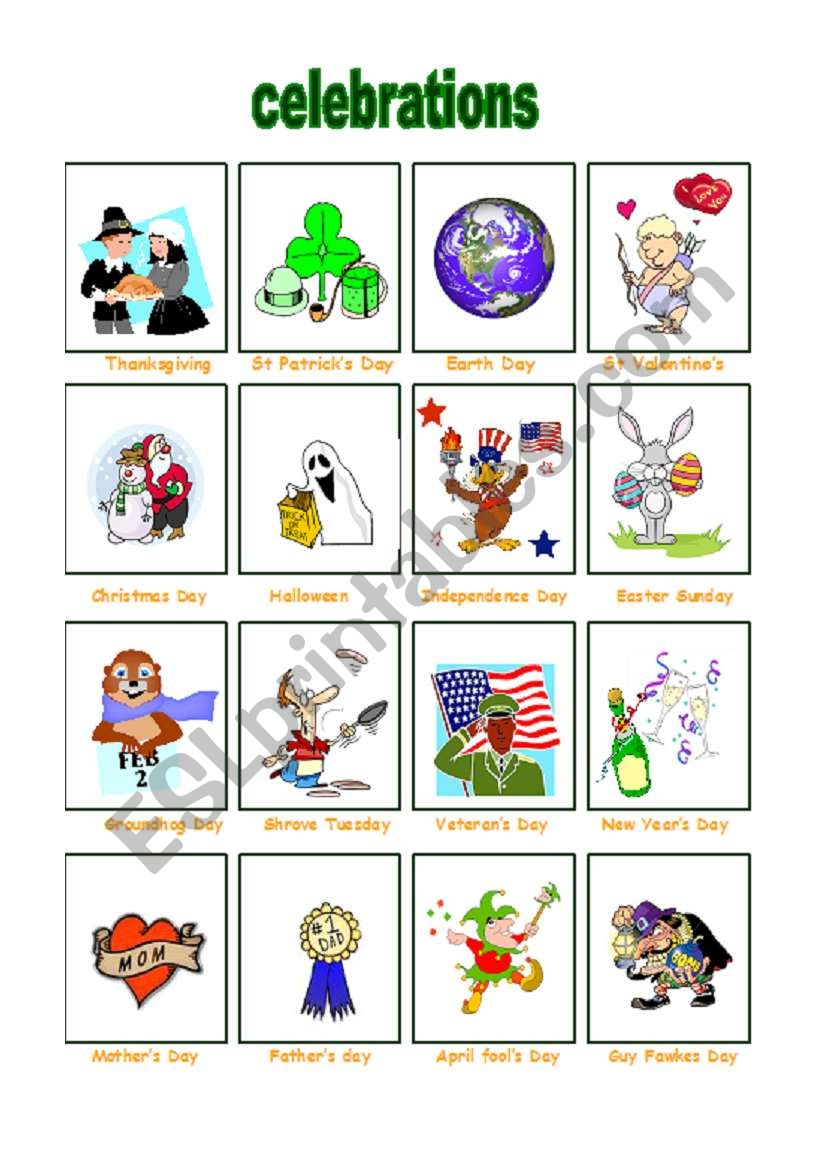 Celebrations  1/2 (03.08.09) worksheet