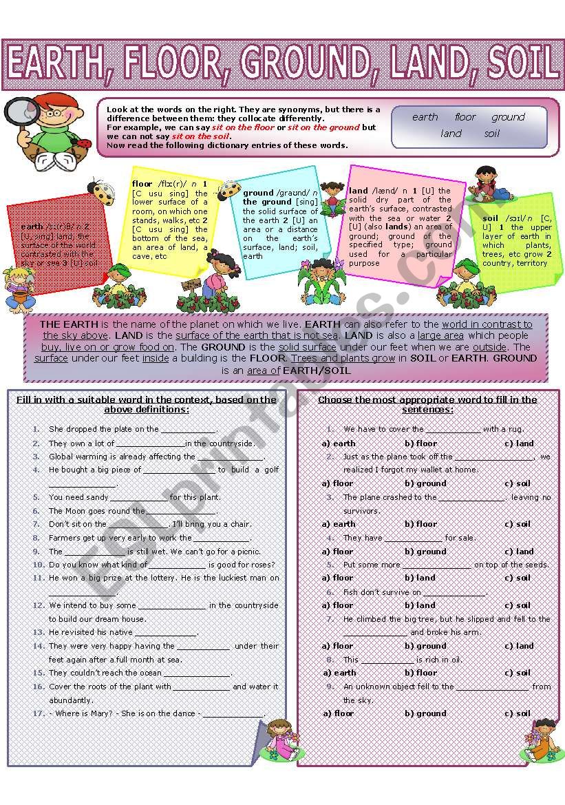 Collocation 74 Earth Floor Ground Land Soil Esl Worksheet