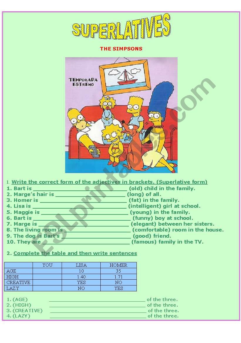 The Simpsons - Superlative worksheet