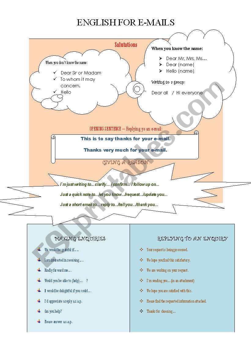 English for e-mail worksheet