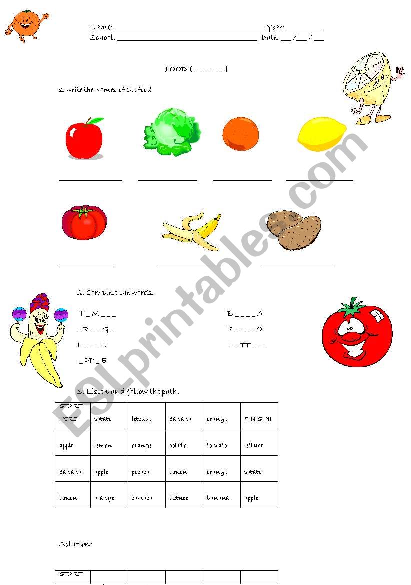 food worksheet worksheet