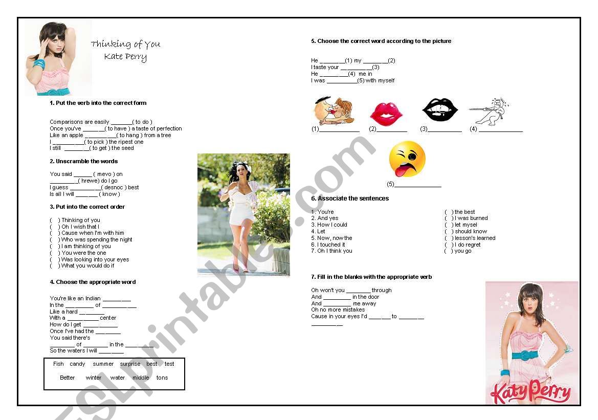 Thinking of You - Kate Perry worksheet