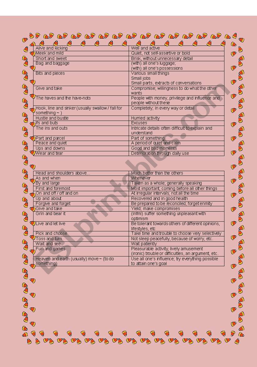 Idioms with AND worksheet