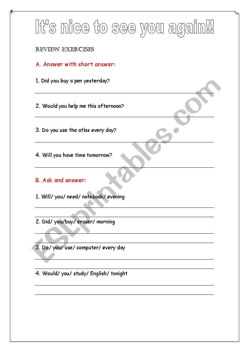 review activity worksheet