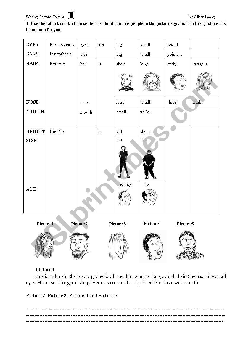 Personal details worksheet