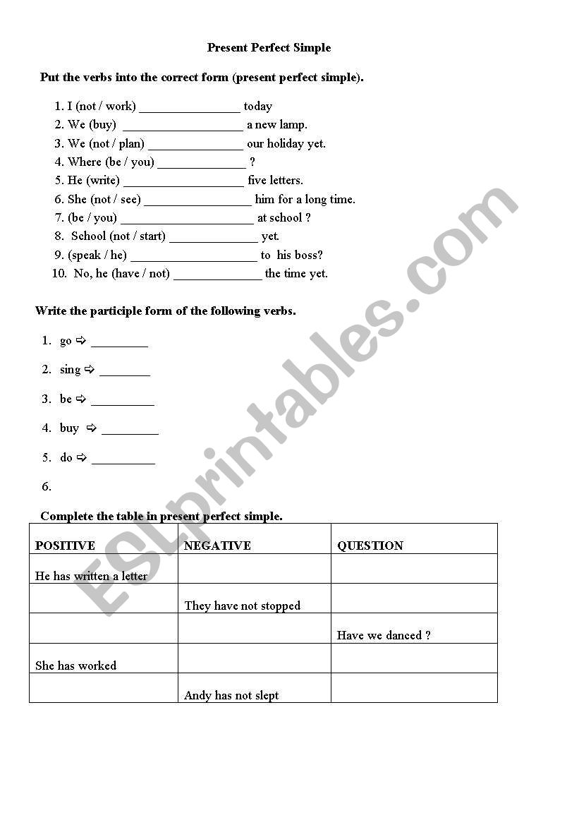 Present  perfect exercises worksheet