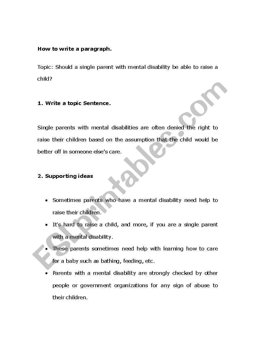 How to write aparagraph worksheet