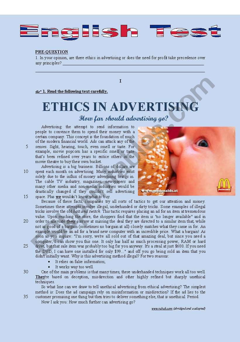 TEST - ETHICS IN ADVERTISING (HOW FAR WOULD YOU GO?)