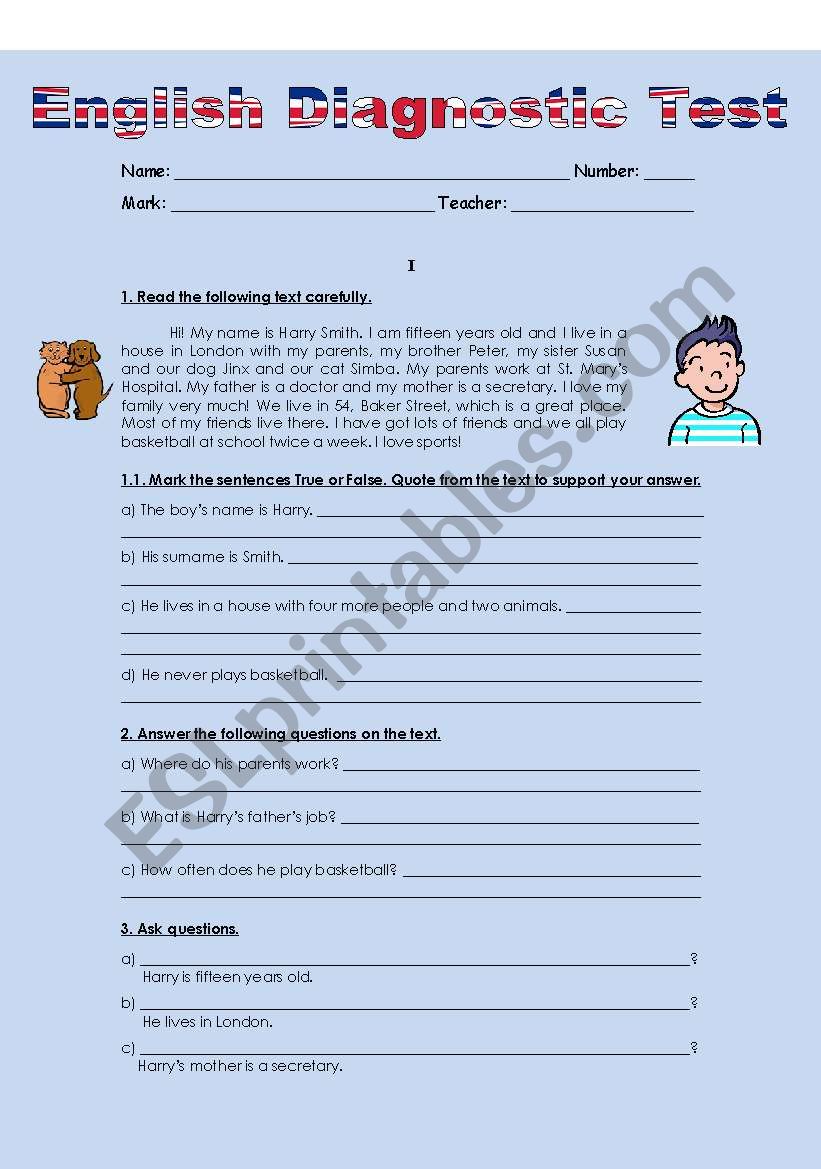 DIAGNOSTIC TEST worksheet