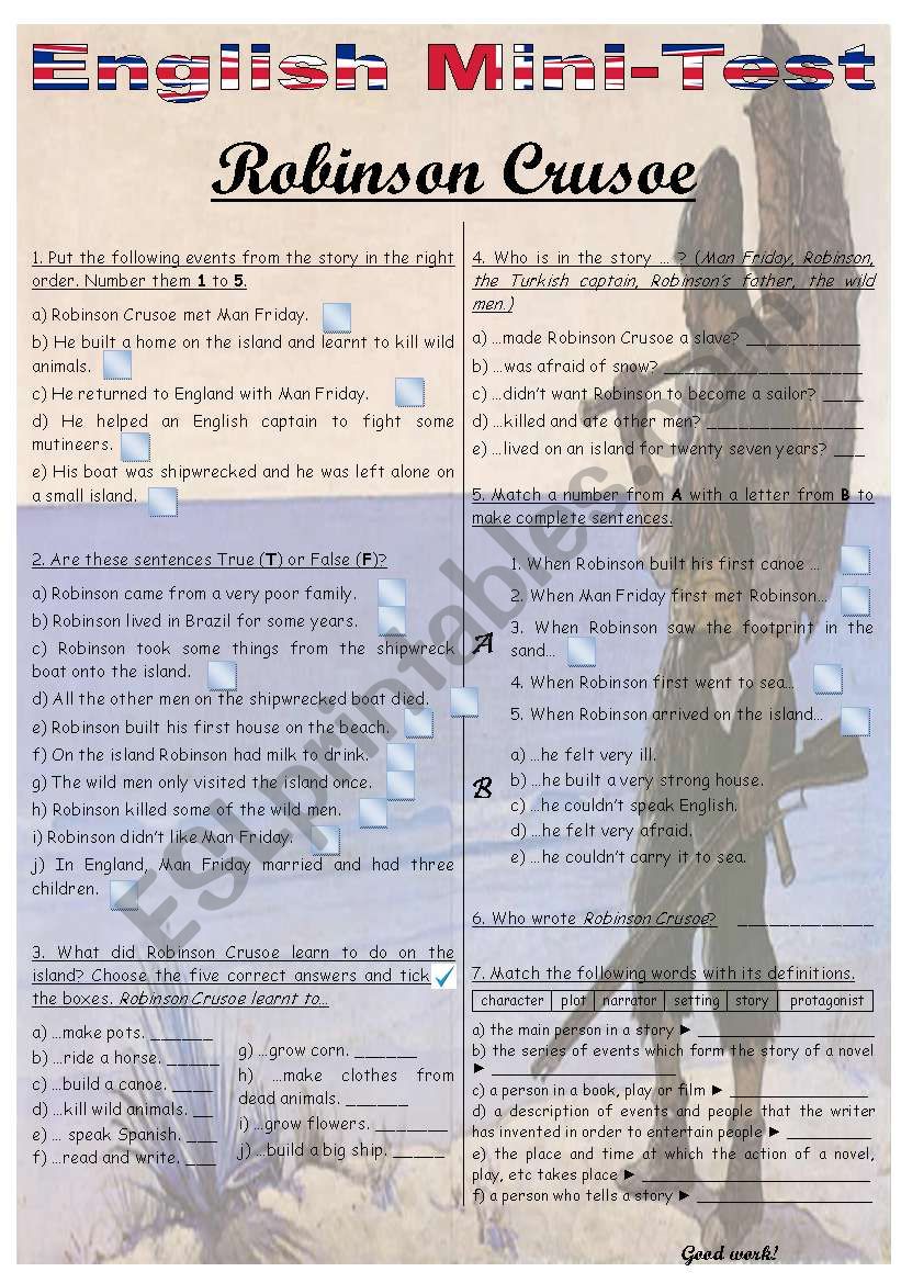 MINI-TEST - ROBINSON CRUSOE worksheet