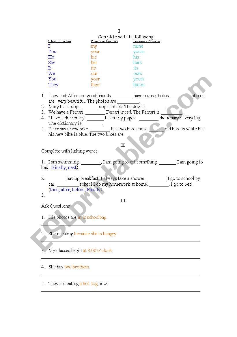 Pronouns worksheet