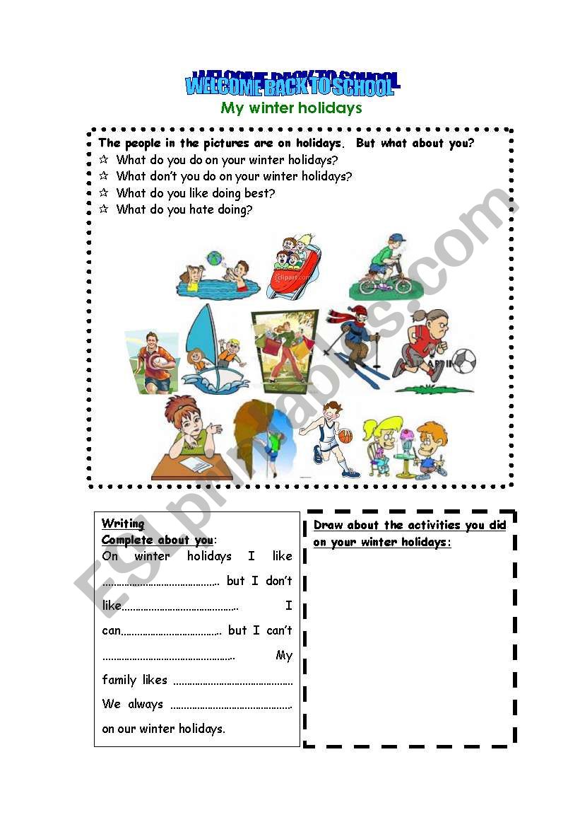 winter holidays worksheet