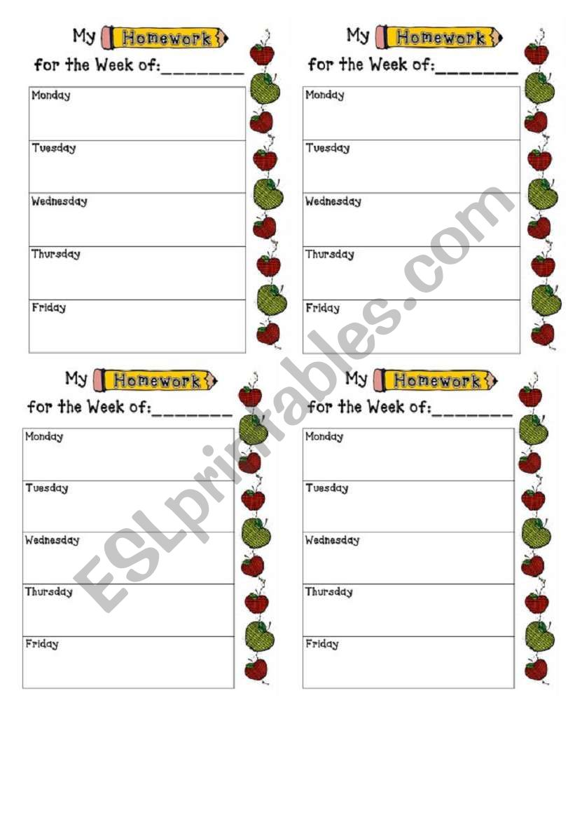 Homework Chart worksheet