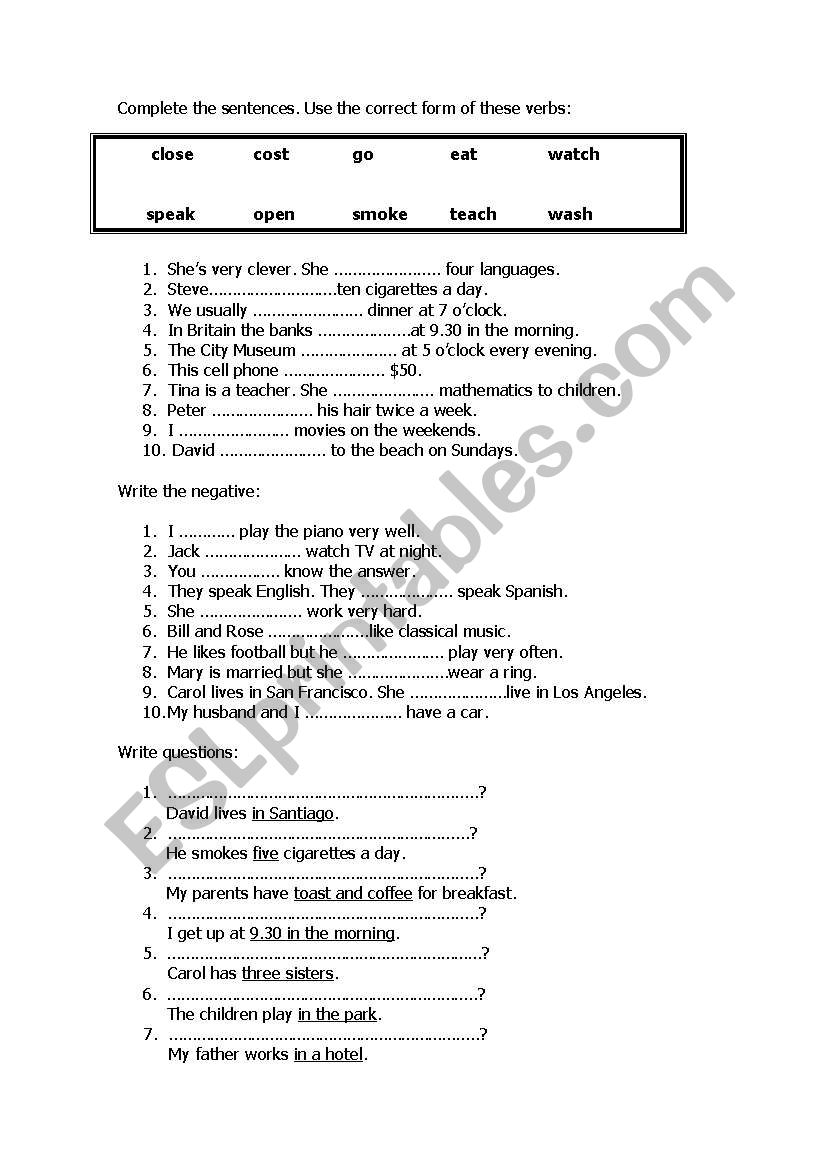 Present Simple worksheet