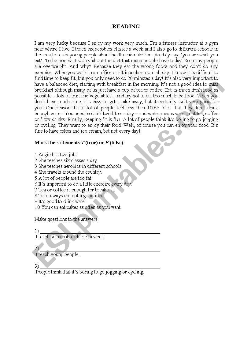 Reading Exercise worksheet