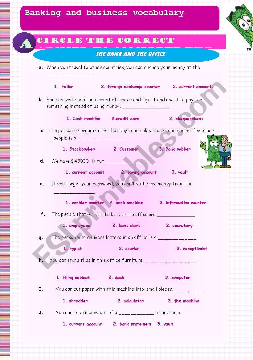 Banking and business vocabulary. 4 pages + Key included (Editable)