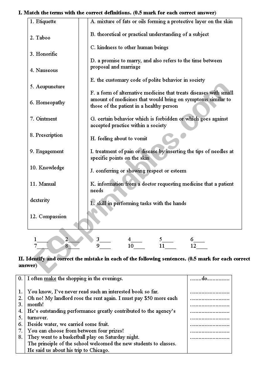 vocabulary matching - confusing words