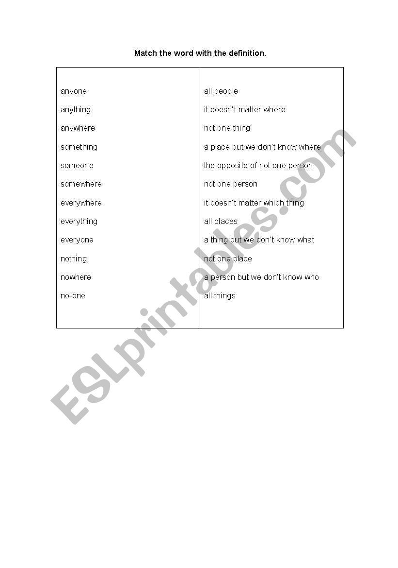 Match the Word to the Definition