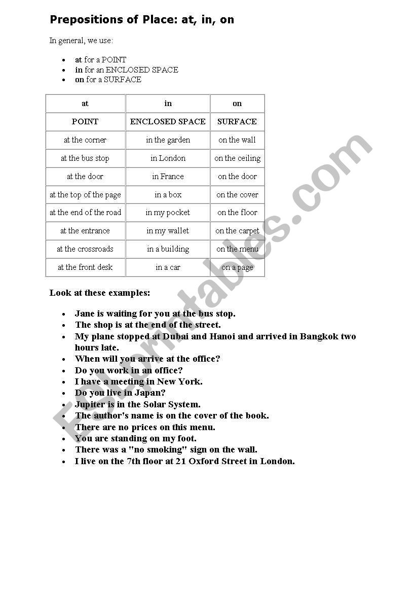 prepositions worksheet