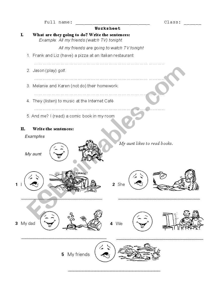 be going to + like to worksheet