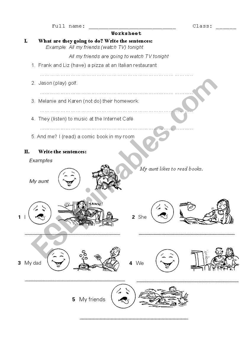 be going to + like to worksheet