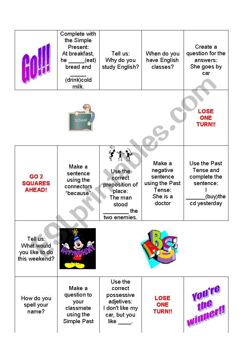 Board Game worksheet