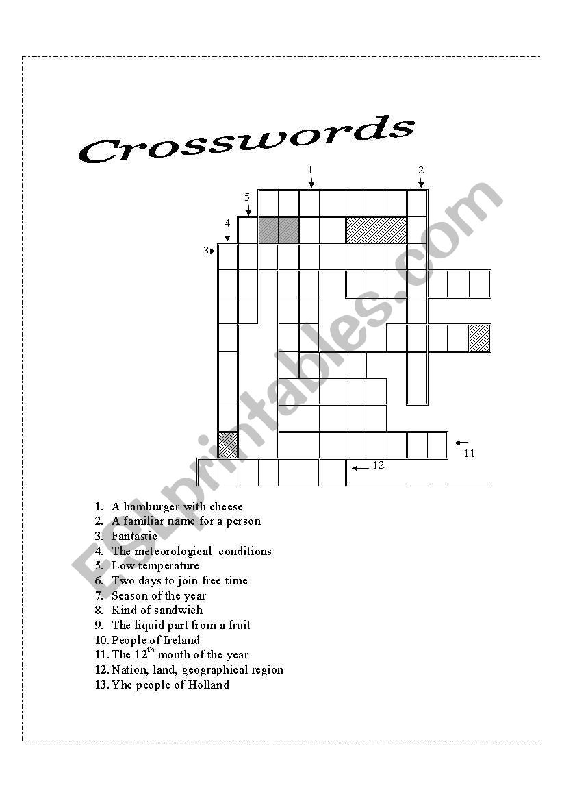 Crossword worksheet