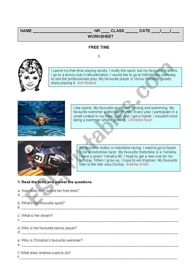 free time worksheet