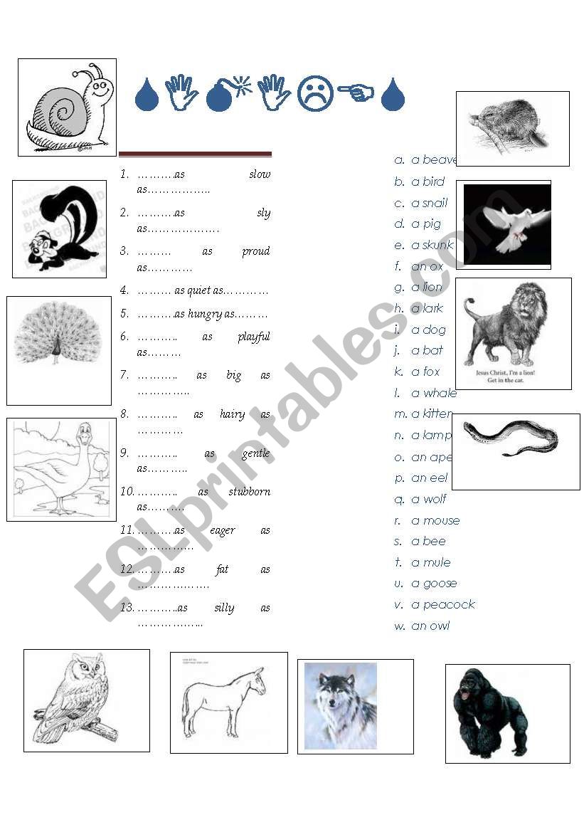 similes worksheet