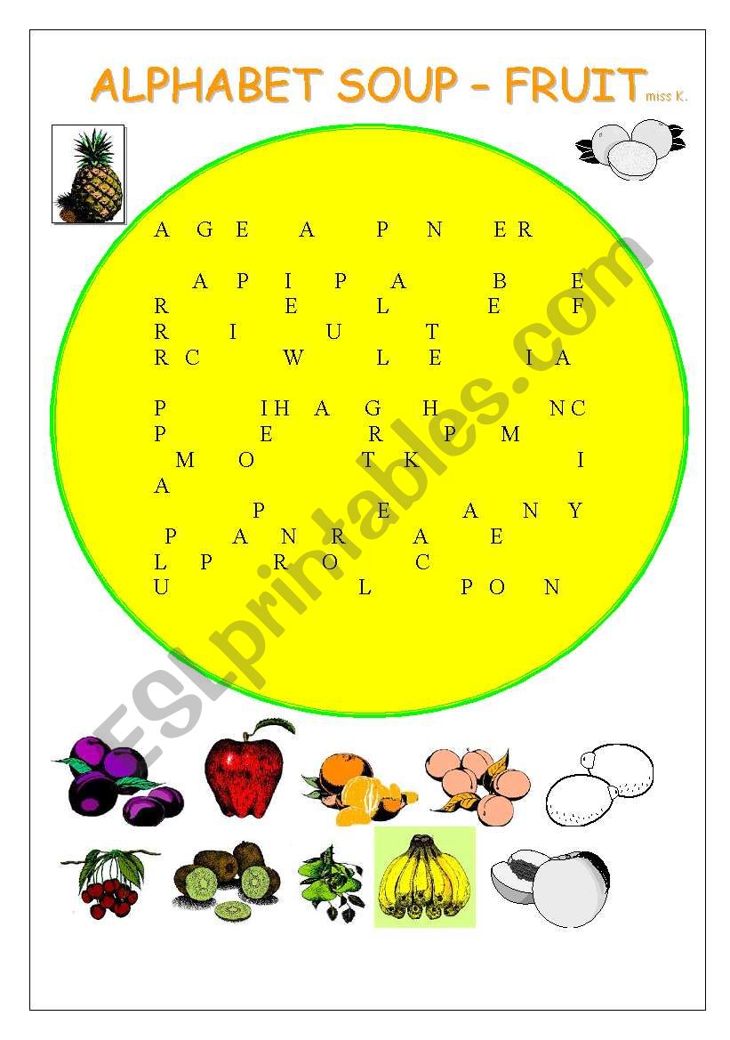 Fruit-alphabet soup worksheet