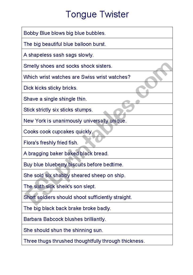 Tongue Twister worksheet