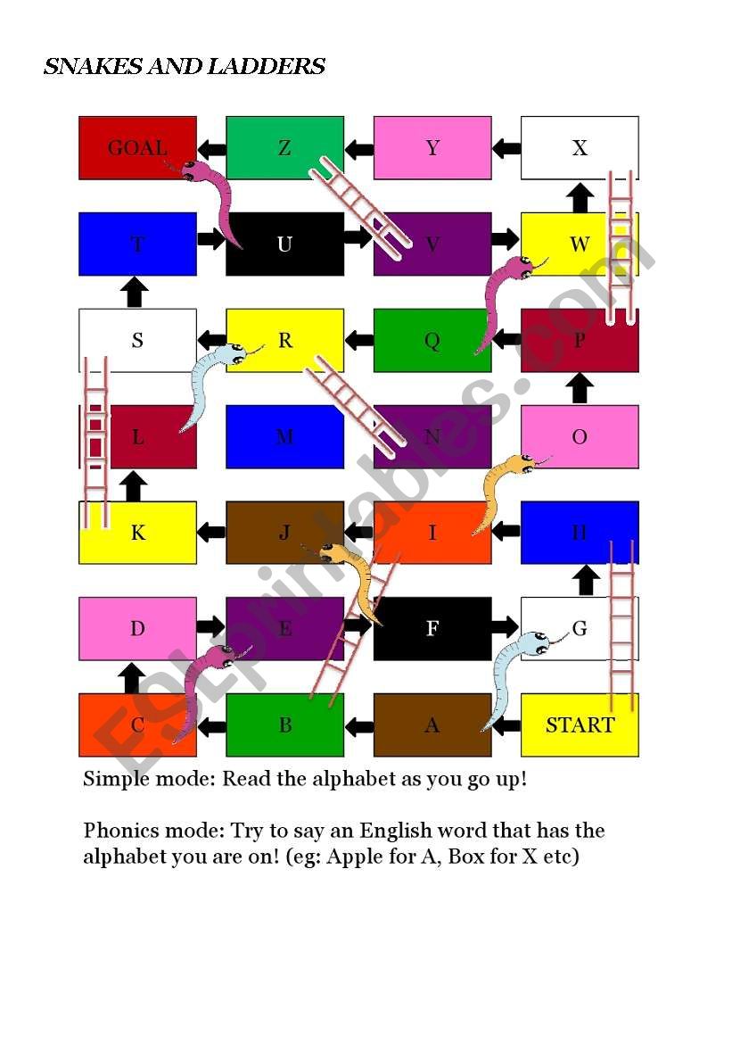 Snakes and Ladders worksheet